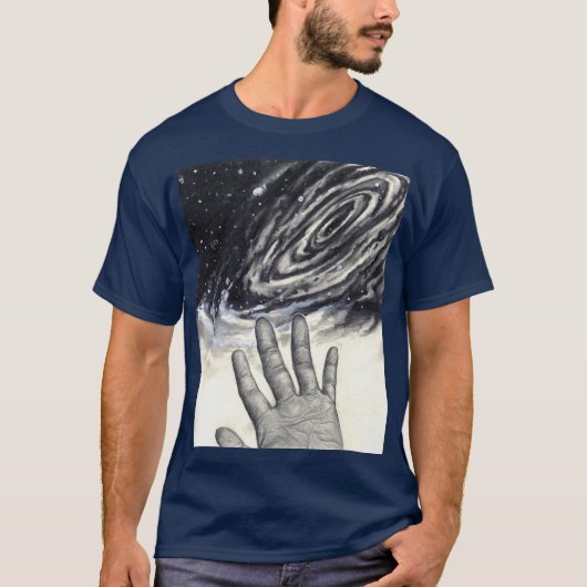 Universe Hand Reaching voor de sterren Illustratie T-shirt (Voorkant)
