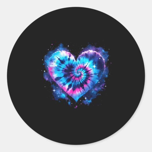 Universe Love Tie-dye Heart Tee - Hippie Valentine Ronde Sticker (Voorkant)