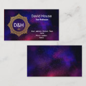 Universe Navy Blue Red Gold Elegant Arabesque Visitekaartje (Voorkant / Achterkant)