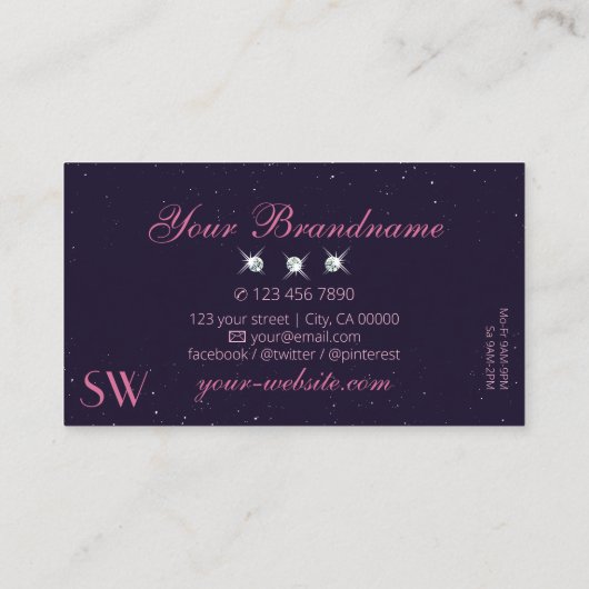 Universe roze, donkerblauw monogram voor pekende j visitekaartje (Achterkant)