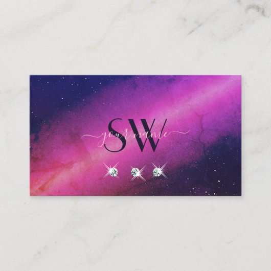 Universe roze, donkerblauw monogram voor pekende j visitekaartje (Voorkant)