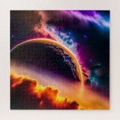 Universe Sky Paarse Blauwe Planeten in de ruimte Legpuzzel (Horizontaal)