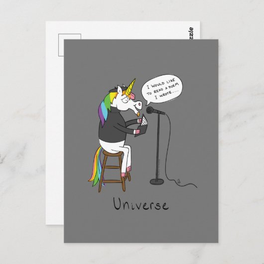 Universe Unicorn Reading Poetry Funny Briefkaart (Voorkant / Achterkant)