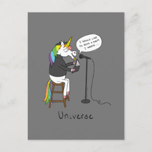 Universe Unicorn Reading Poetry Funny Briefkaart