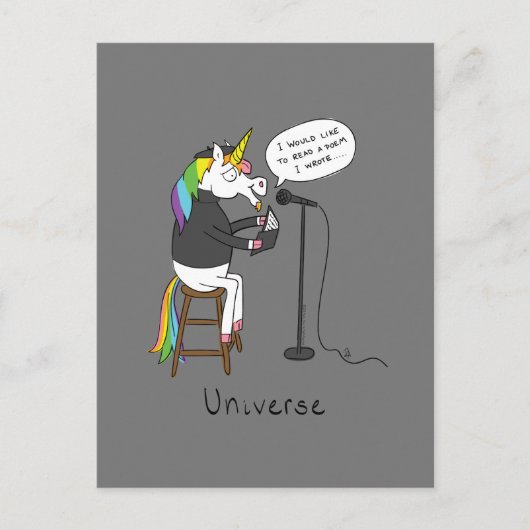 Universe Unicorn Reading Poetry Funny Briefkaart (Voorkant)