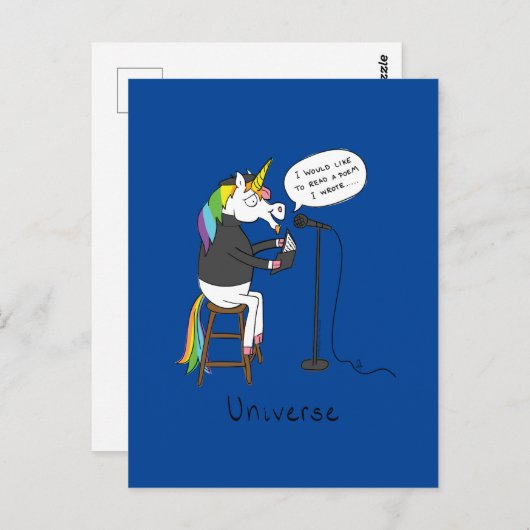Universe Unicorn Reading Poetry Funny Briefkaart (Voorkant / Achterkant)