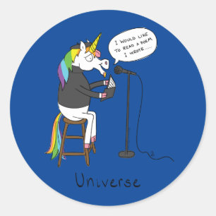 Universe Unicorn Reading Poetry Funny Stickers