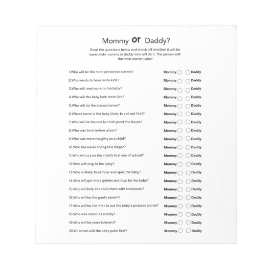 Universeel Genderneutraal Baby shower Mam of Pap Notitieblok (Voorkant)