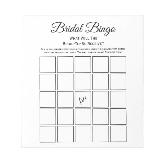 Universeel Witte Bruidsdouche Bingo Feestspel Notitieblok (Voorkant)