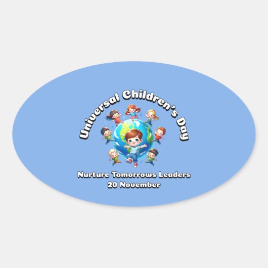 Universele Kinderdag. Koester morgen leiders Ovale Sticker (Voorkant)