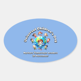 Universele Kinderdag. Koester morgen leiders Ovale Sticker