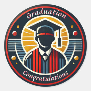 Universitaire Afstudeerembleem met Hoed en Diploma Ronde Sticker