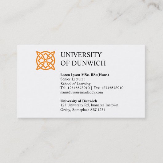 Universitaire stijl v2 visitekaartje (Voorkant)