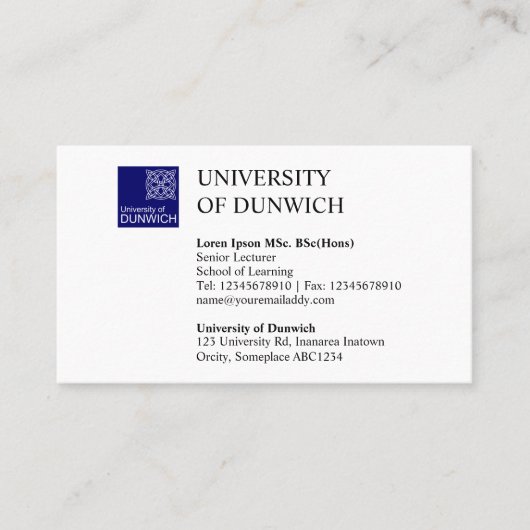 Universitaire stijl v2 visitekaartje (Voorkant)