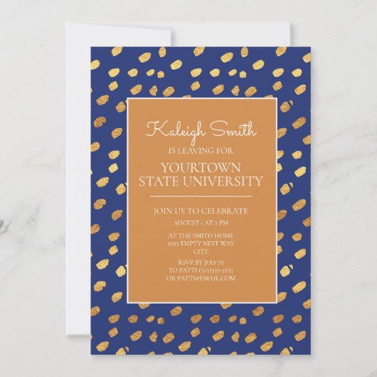 Universiteit Koffer Feest Modern Blauw Goud Kaart (Voorkant)