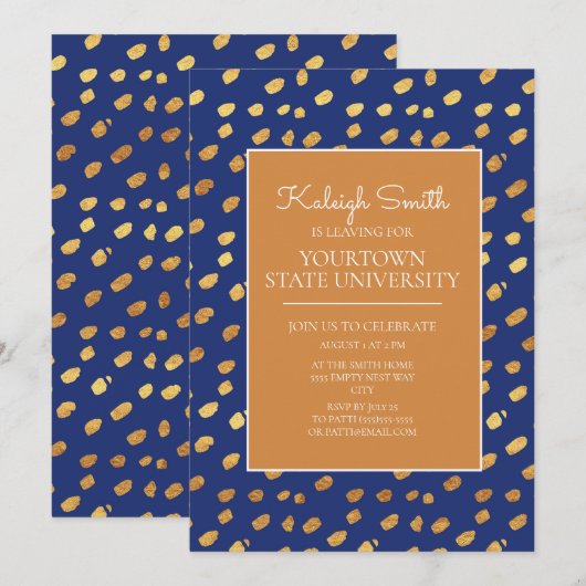 Universiteit Koffer Feest Modern Blauw Goud Kaart (Voorkant / Achterkant)