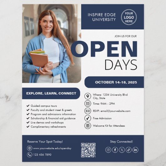 Universiteit Open Dag Marine Blue Business Flyer (Voorkant)
