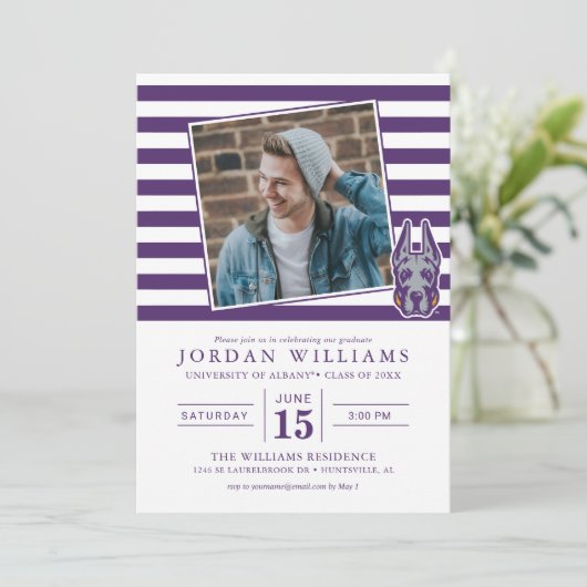 Universiteit van Albany Great Dane Mascotte Hoofd Aankondiging (Staand voorkant)