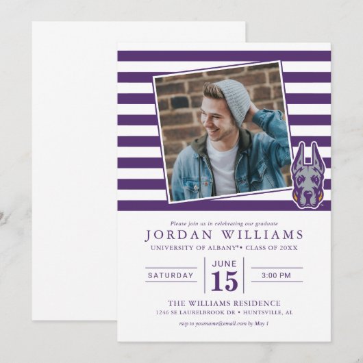 Universiteit van Albany Great Dane Mascotte Hoofd Aankondiging (Voorkant / Achterkant)