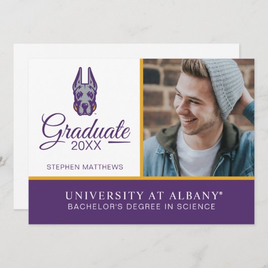 Universiteit van Albany Great Dane Mascotte Hoofd Kaart (Voorkant / Achterkant)