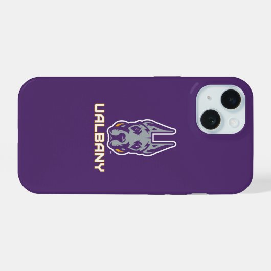 Universiteit van Albany Great Danes iPhone 15 Case (Achterkant horizontaal)