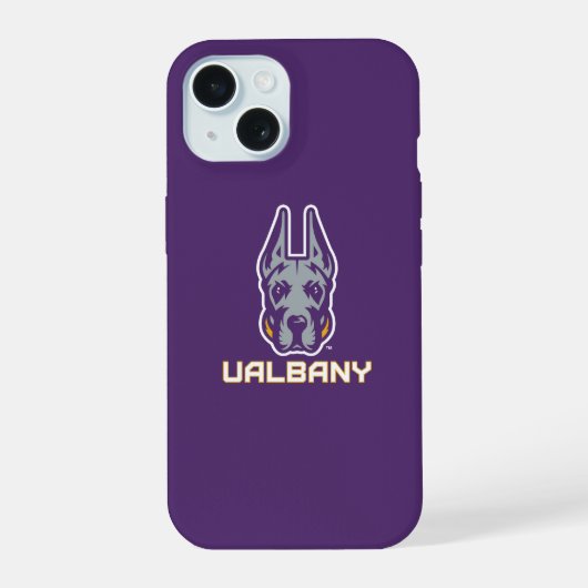 Universiteit van Albany Great Danes iPhone 15 Case (Achterkant)