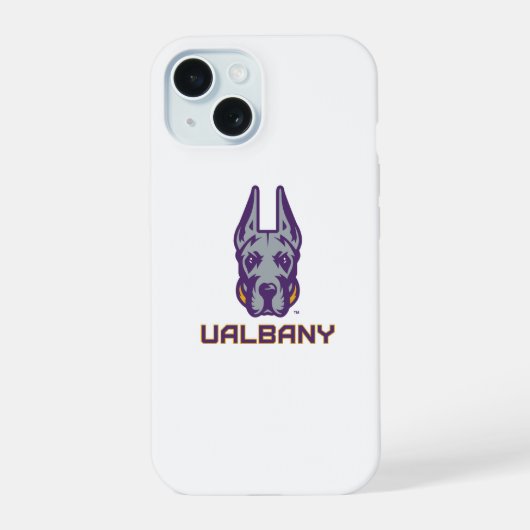 Universiteit van Albany Great Danes iPhone 15 Case (Achterkant)