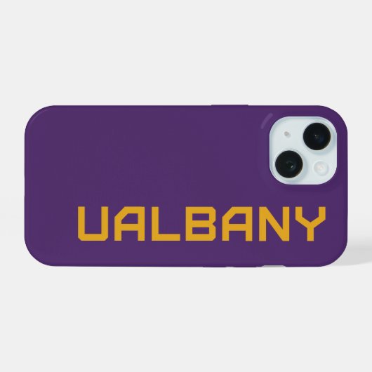Universiteit van Albany Wordmark iPhone 15 Case (Achterkant horizontaal)