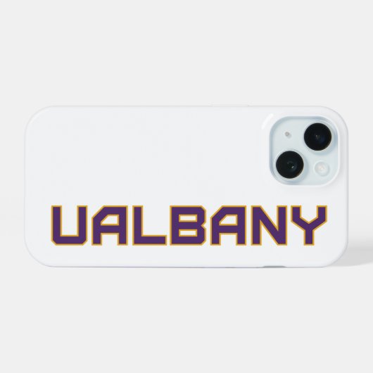 Universiteit van Albany Wordmark iPhone 15 Case (Achterkant horizontaal)