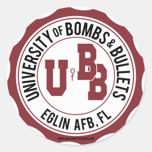 Universiteit van Bombs en Bullets Eglin Ronde Sticker (Voorkant)