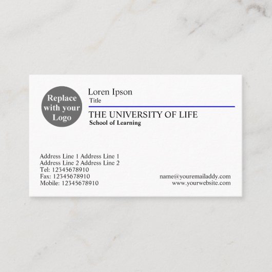 Universiteit van Life - Blauwe Regel Visitekaartje (Voorkant)