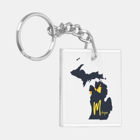 Universiteit van Michigan State kaart blauw en gee Sleutelhanger (Voorkant Links)