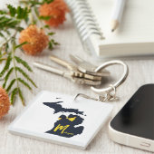 Universiteit van Michigan State kaart blauw en gee Sleutelhanger (Voorkant Rechts)