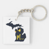 Universiteit van Michigan State kaart blauw en gee Sleutelhanger (Achterkant)