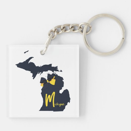 Universiteit van Michigan State kaart blauw en gee Sleutelhanger (Achterkant)