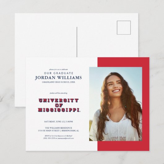 Universiteit van Mississippi | Bloktype Aankondigingskaart (Voorkant / Achterkant)