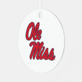 Universiteit van Mississippi | OLE Miss Script Metalen Ornament (Voorkant links)