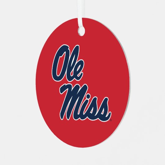 Universiteit van Mississippi | OLE Miss Script Metalen Ornament (Voorkant links)