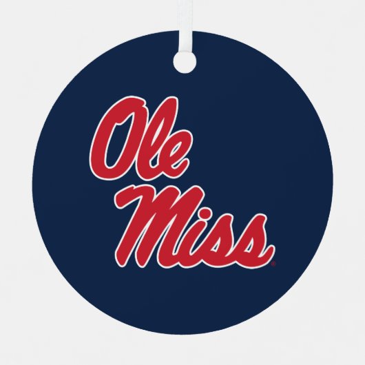Universiteit van Mississippi | OLE Miss Script Metalen Ornament (Voorkant)