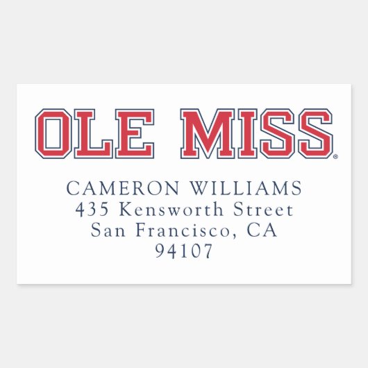Universiteit van Mississippi | Ole Miss Wordmark Rechthoekige Sticker (Voorkant)