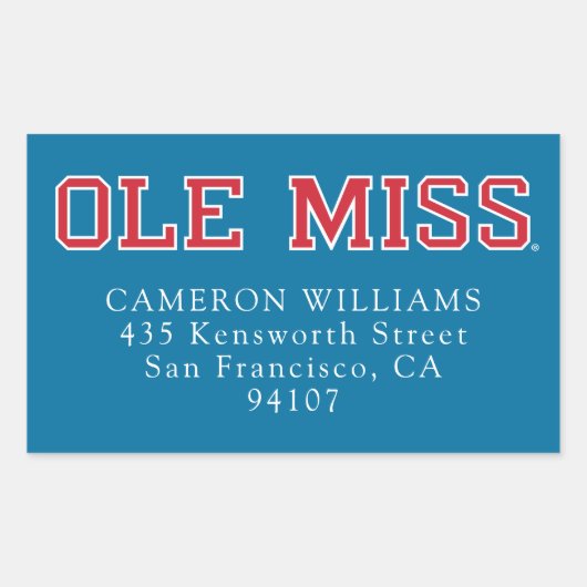 Universiteit van Mississippi | Ole Miss Wordmark Rechthoekige Sticker (Voorkant)