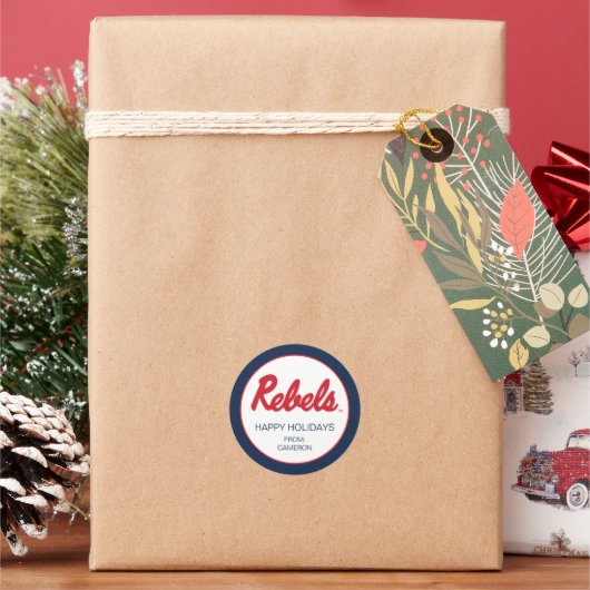 Universiteit van Mississippi | Rebels Script Ronde Sticker (Feestdagen)