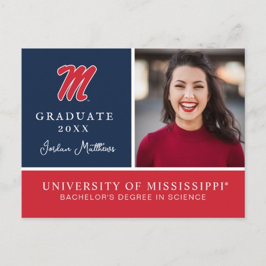 Universiteit van Mississippi | Script M Aankondigingskaart (Voorkant)