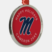 Universiteit van Mississippi | Script M Metalen Ornament (Rechts)