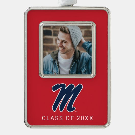 Universiteit van Mississippi | Script M Verzilverd Omlijst Ornament (Voorkant)