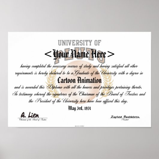 Universiteit van Pluto Diploma Poster (Voorkant)