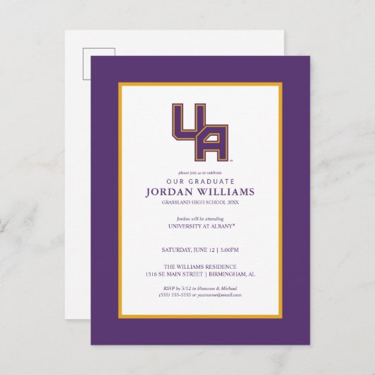 University at Albany Initiaal Logo Aankondigingskaart (Voorkant / Achterkant)