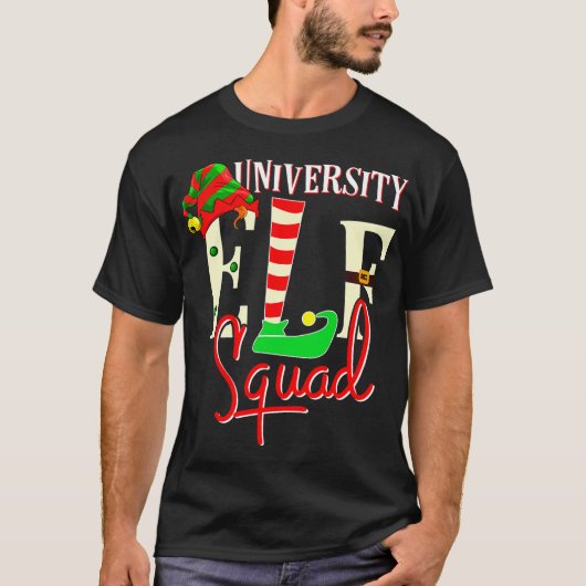 University Elf Squad Kerstcadeau voor de universit T-shirt (Voorkant)