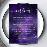 Universum sterren. Paarse Space Night Script bruil Menu<br><div class="desc">Paarse ruimte nacht bruiloft menu met modern script. Geschikt voor verjaardag,  jubileum en een ander feest. Neem contact met me op als je nog meer objecten nodig hebt.</div>