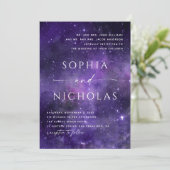 Universum sterren. Paarse Space Night Stars bruilo Kaart (Staand voorkant)